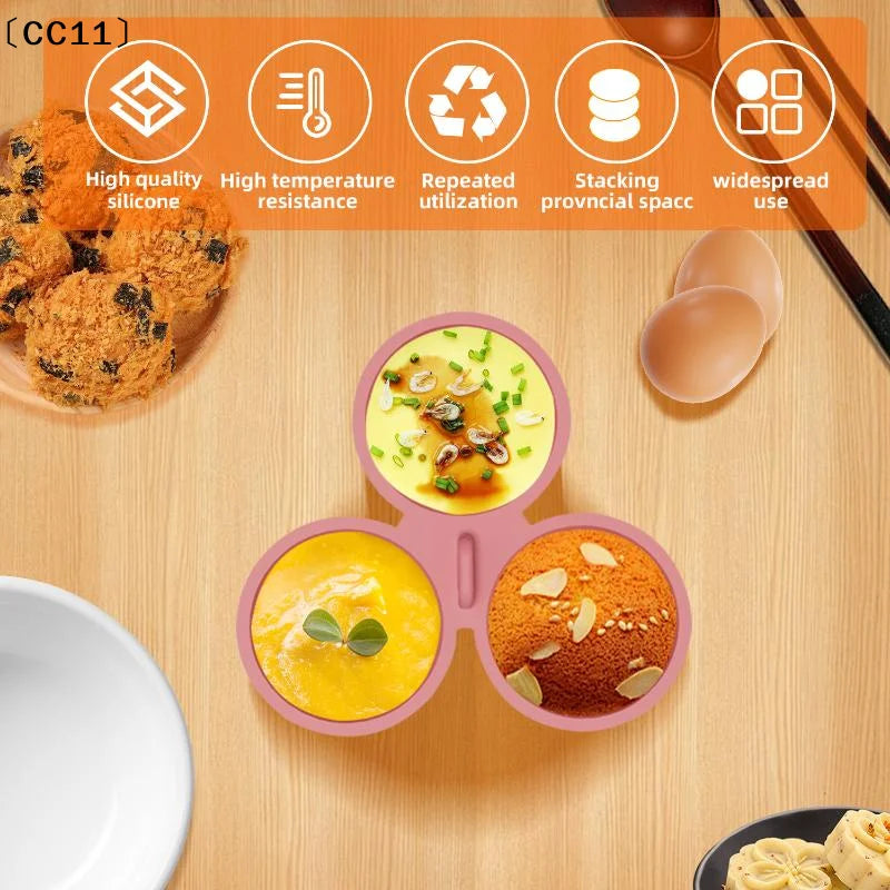Air Fryer Egg Mold Round Shape Eggs 3 Cavity Non-stick Silicone Pan Qme