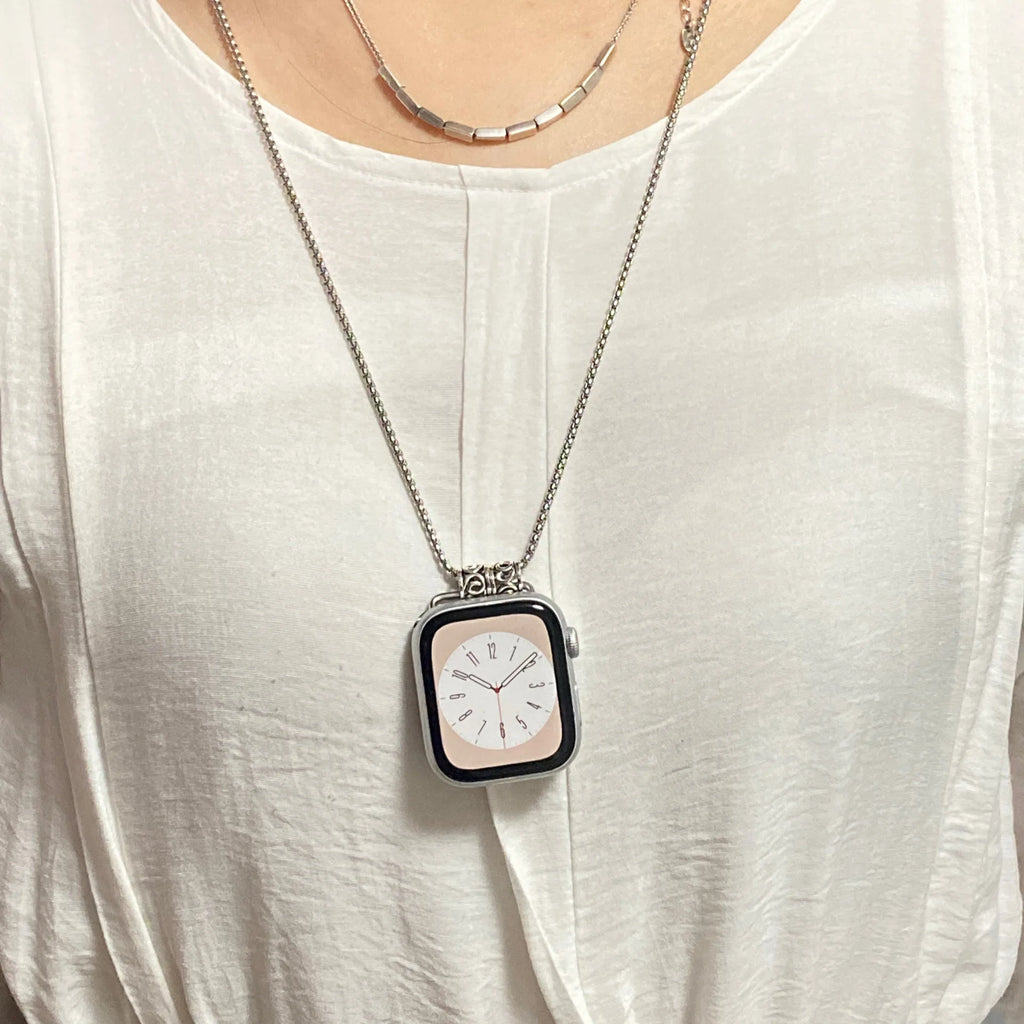 Fashion Long Watch Necklace Retro Metal Chain Anti Lost Pendant Compatible With Apple Watch iWatch All Series Accessory Qme