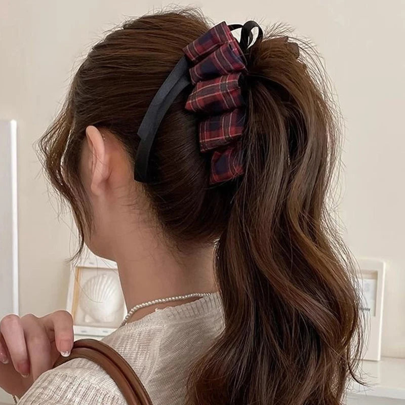 Fashion Women's Blue Bow Hair Accessory Ponytail Female Vintage Qme