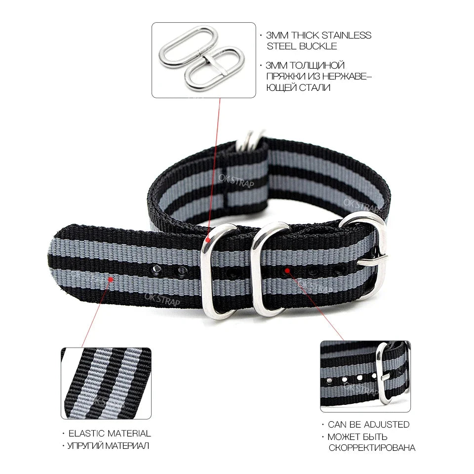 Durable Nylon Watch Strap Army Sport Style Watch Band 18/20/22/24MM 41 Colors Replacement Watch Accessories Qme