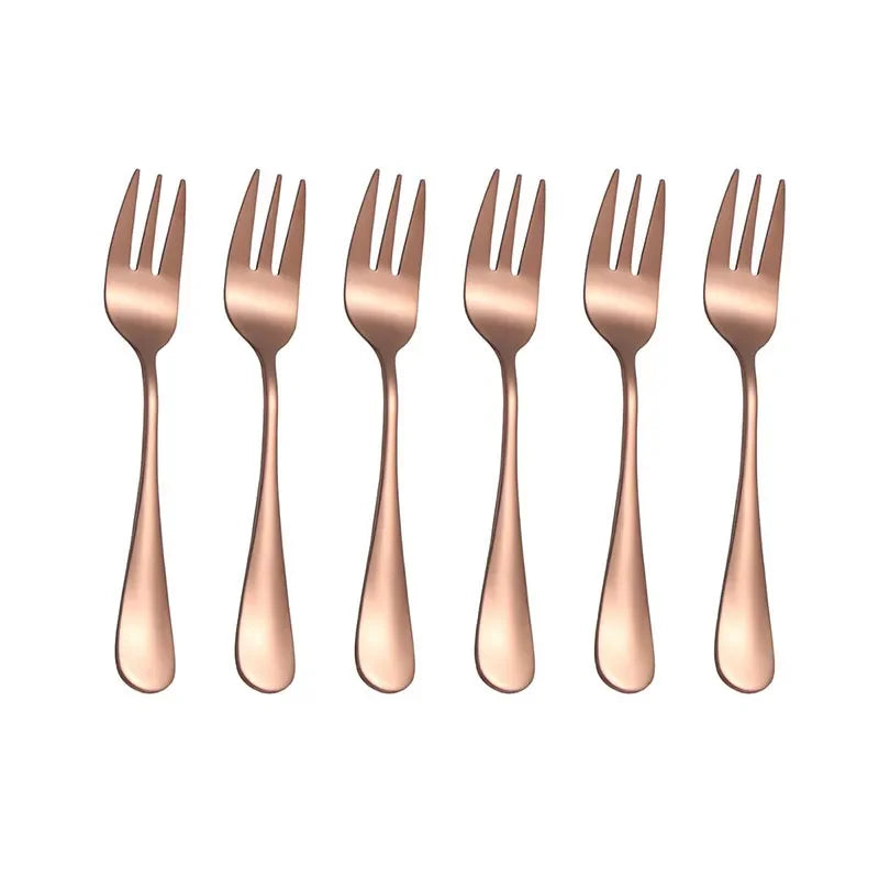 6pcs/set Fruit Forks Dessert Forks Are Small and Delicate for Entertaining Guests Stainless Steel Cutlery Mini Fork Set Qme Rose gold