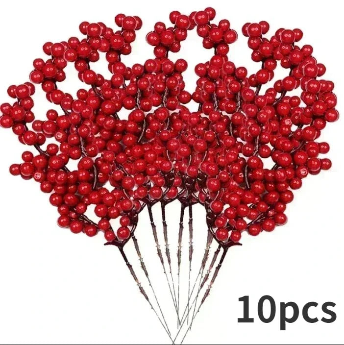 Artificial Berries Christmas Decoration Red Berry Branches for Xmas Tree Party Home Table Ornaments Red Fruit Wreath DIY Gift Qme 10pcs 22cm