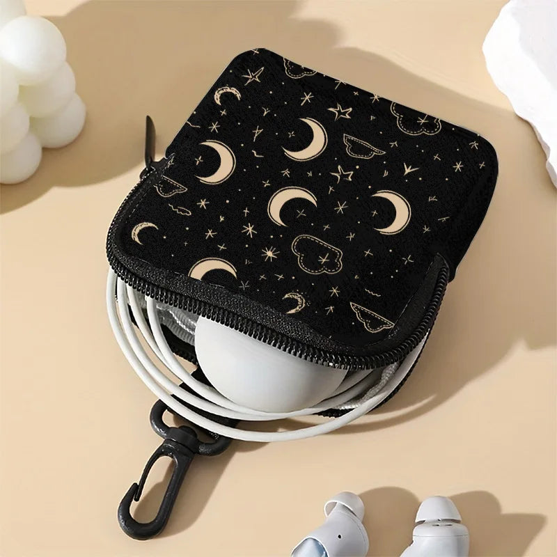 Compact Synthetic Leather Purse Galaxy Printed Waterproof Earbag Qme