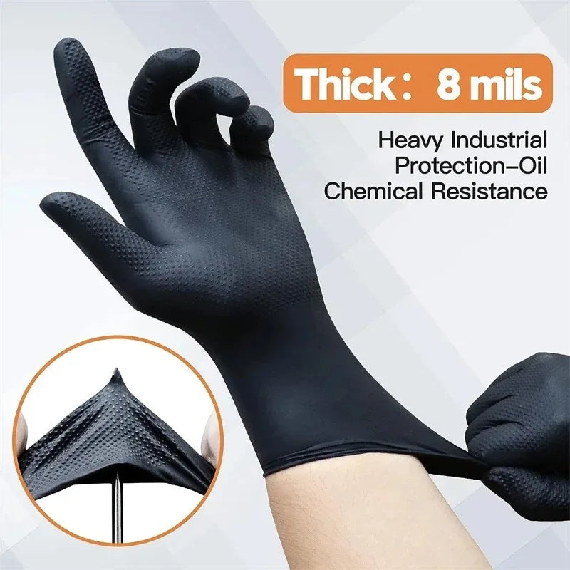 1PCS Disposable Extra Thick Diamond Pattern Nitrile Gloves for Auto Repair Industrial Food Kitchen Housework Qme Pure nitrile-Orange XL