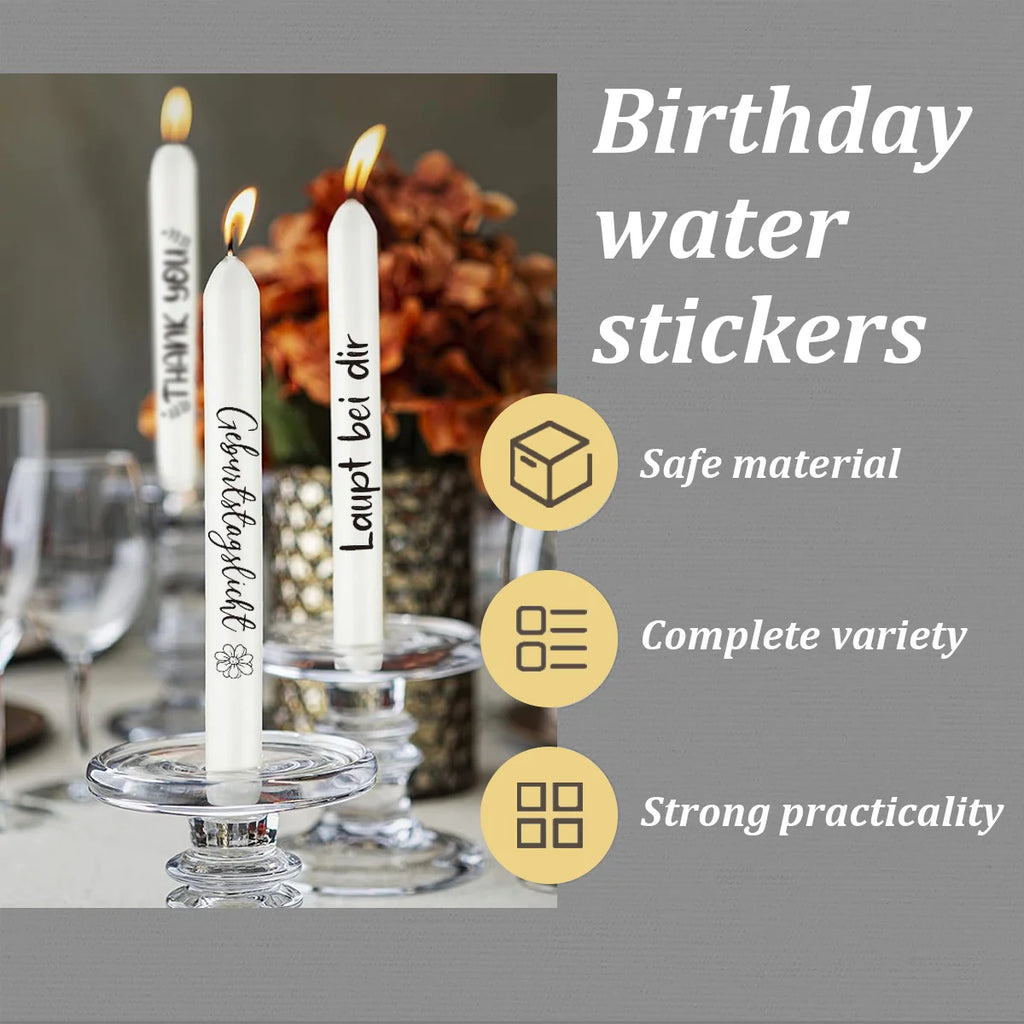 Happy Birthday Candle Stickers Self Adhesive Water Transfer Sticker Candle Cups Tattoo Diy Birthday Candle Decoration Kit Qme