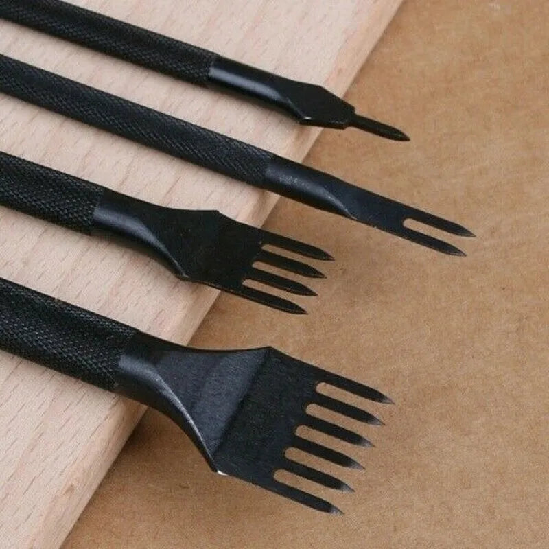 4Pcs DIY Leather Tools High-quality Leather Craft Tools Puncher Stitching And Punching Tool Set 1+2+4+6 Claw Leather Tool Set Qme
