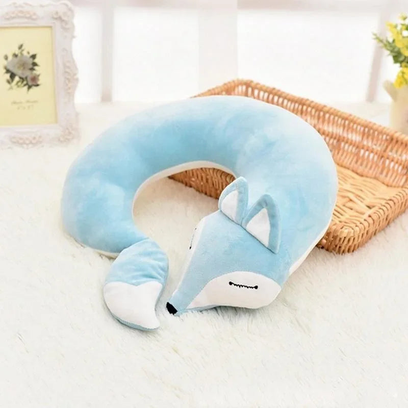 Travel Pillow U Shape Neck Pillow Cute Fox Pillow Hug Sleeping Pillows Ornamental Pillow Office Sleep Pillow 30*30*8CM Qme Blue