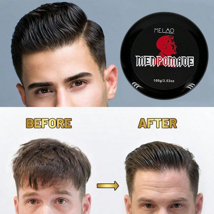 Men Pomade, MELAO Strong Hold Pomade for Men, Classic High Shine, Slick Back & Side Part Styling, 100g/3.53oz Qme