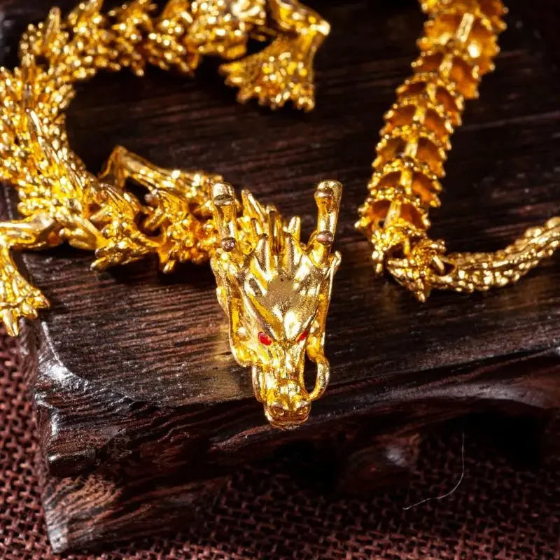 3D alloy golden dragon statue with movable limbs - home desktop decoration, symbol of power and good luck Qme