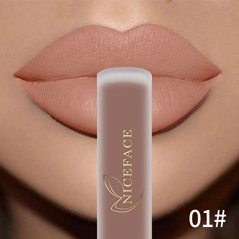 NICEFACE Hot Color Lip Gloss Waterproof Matt Lipgloss Lasting Nude Liquid Lipstick Cosmetic Sexy Women Lip Tint Makeup Lip Stain Qme