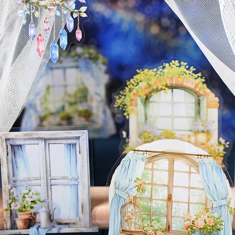 16 Sheets/Bag Window Frame Light Fringe PET Stickers Pack for Scrapbook Journal DIY Planner Phone Case Notebook Decoration Gift Qme