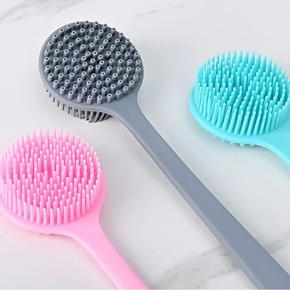 Double-sided Silicone Back Scrubber Long Handle Body Bath Brush Mud Qme