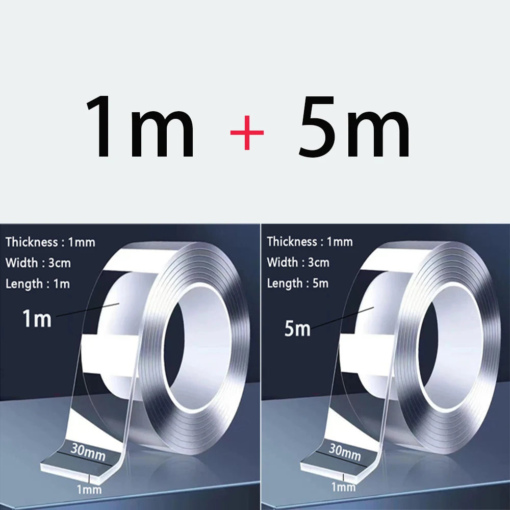 1m 2m 5m Nano Tape Double Sided Tape Transparent Reusable Waterproof Adhesive Strong Tapes Cleanable Kitchen Bathroom Supplie Qme 1m-5m mix A