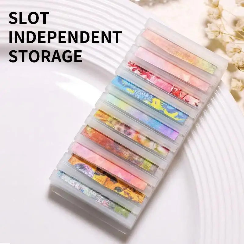 Nail Transfer Paper Organizer Box 10 Grids Sticker Accessories Qme