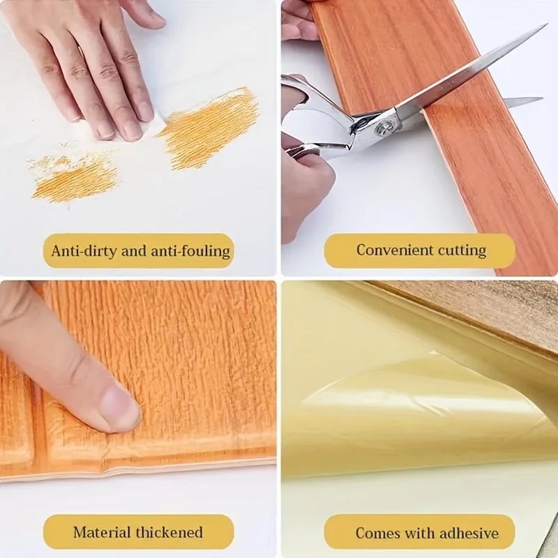 3D Wall Sticker Wood Grain Foam Self-Adhesive DIY 35X35cm Waterproof and Moisture-Proof Ceiling Bedroom Kitchen Wallpaper Qme