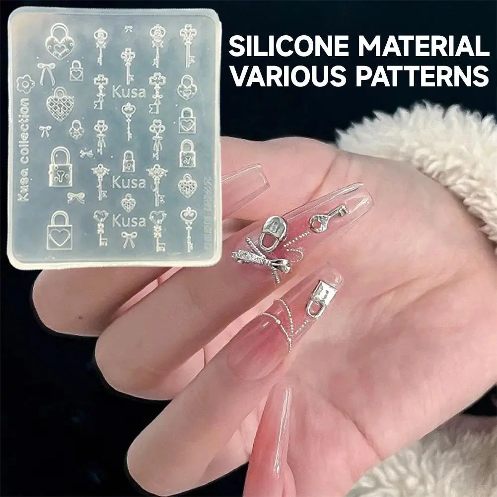 3D Button Butterfly Key Lock Silicone Nail Molds Nails Charms Qme