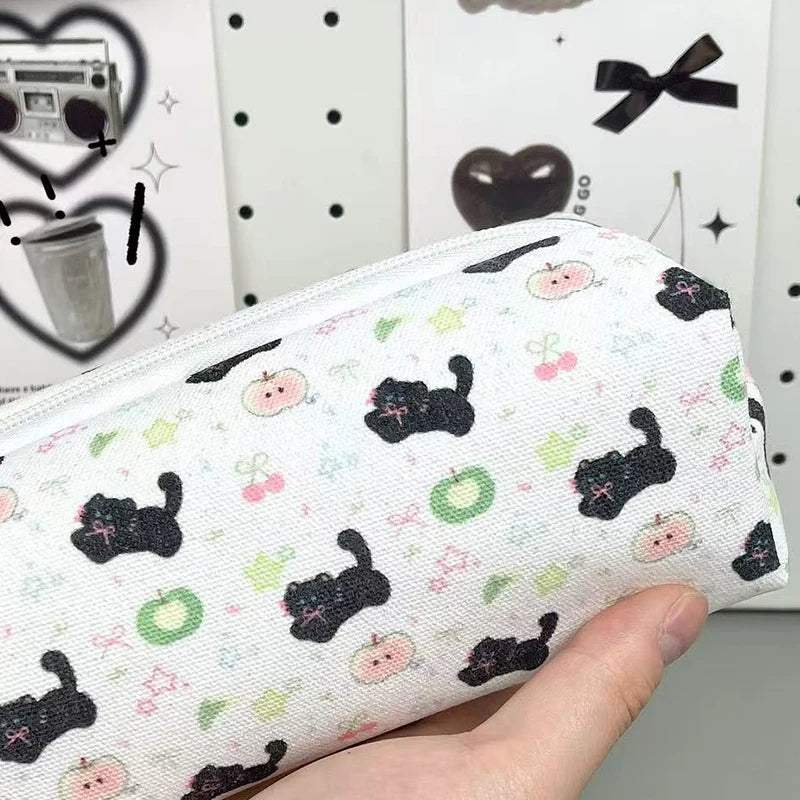 Cute Cat Print Pencil Case Bag Pouch Teach Gadget Storage Makeup Qme