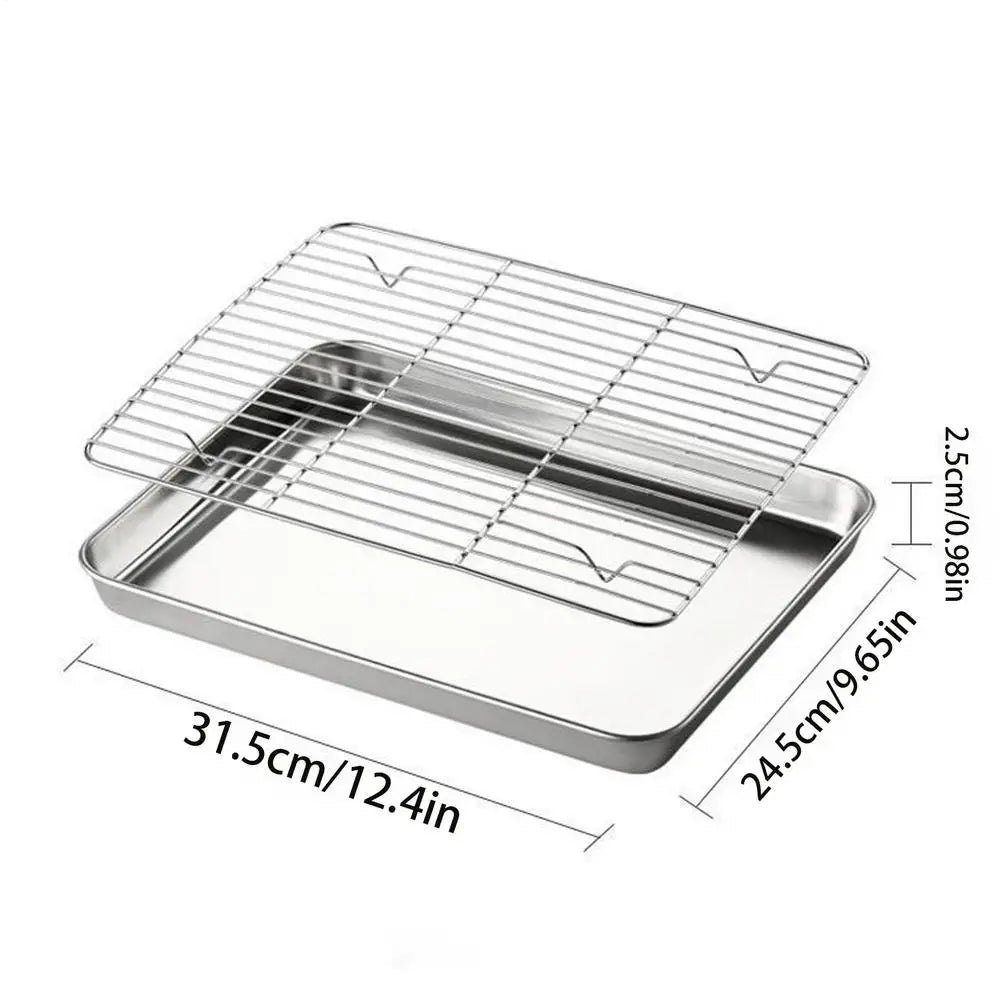 Baking Pans Set Stainless Steel Non-stick Multipurpose Trays With Cooling Rack Cooking Wire Rack For Cooking BBQ Outdoor Table Qme China Mainland WHITE