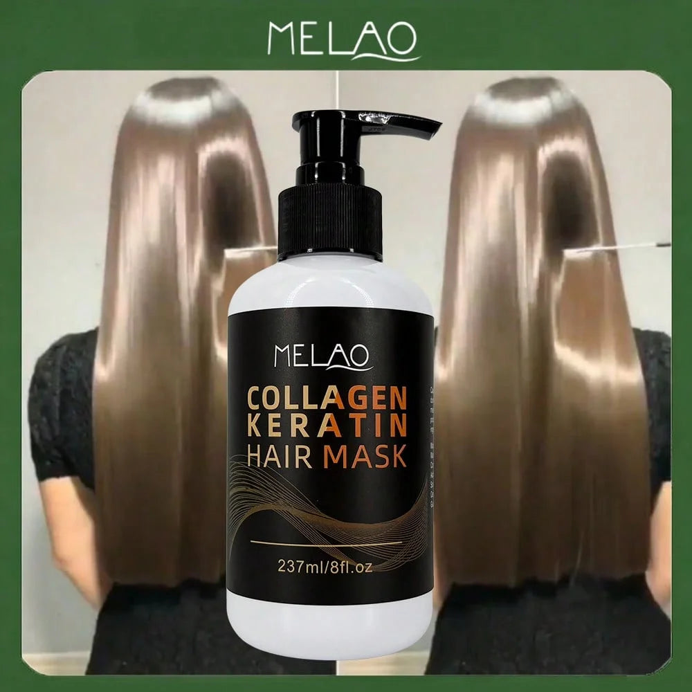MELAO Collagen & Keratin Hair Mask - Intensive Repair for Damaged & Brittle Hair to Reduce Breakage, Restore Brilliant Shine Qme Smoothing & Straightening