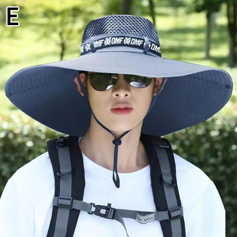 Summer Large Sun Hat Men Women Breathable Fishing Caps Sun UV Protection Mesh Fisherman Hat Hiking Outdoor Beach Cap Qme gray2