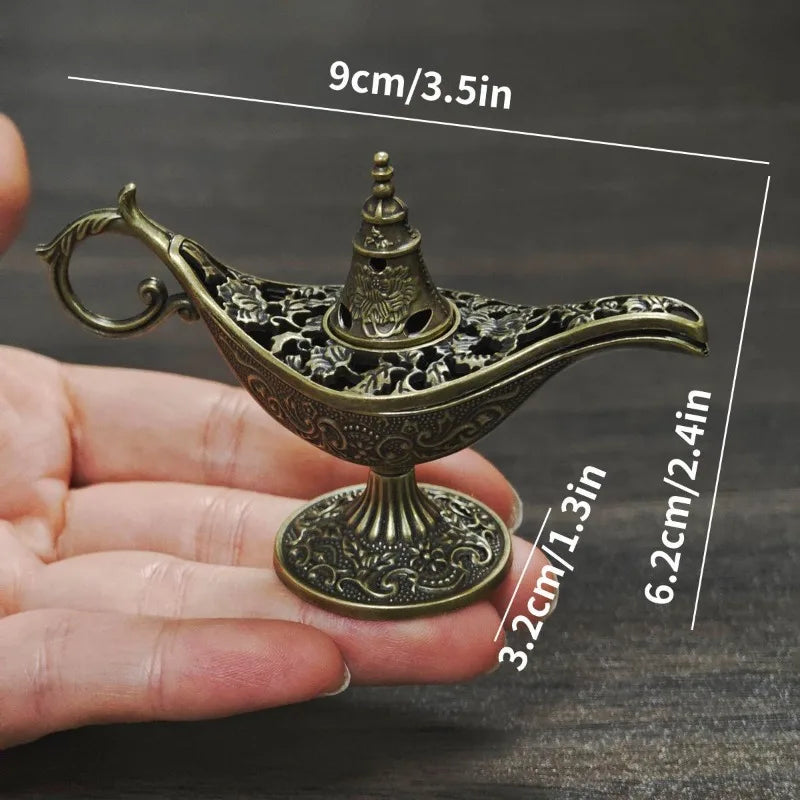 Mini Metal Incense Burner Retro Ornate Pagoda Fu Pouch Lotus Styles Qme Small Aladdin-Bronze