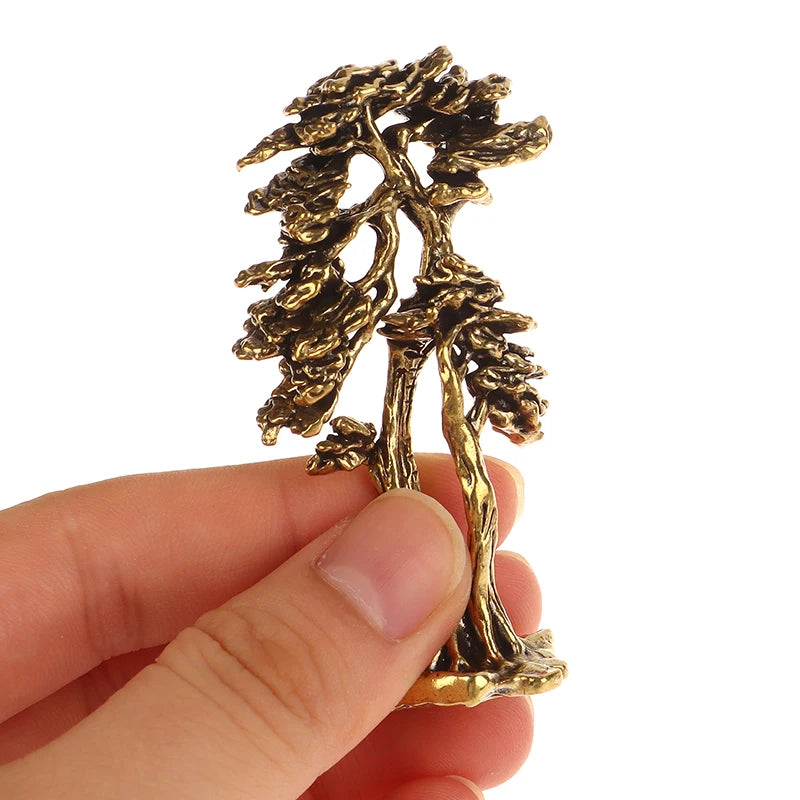 Small Bonsai Tree Statues Decorations Accessories Brass Mini Welcome Qme