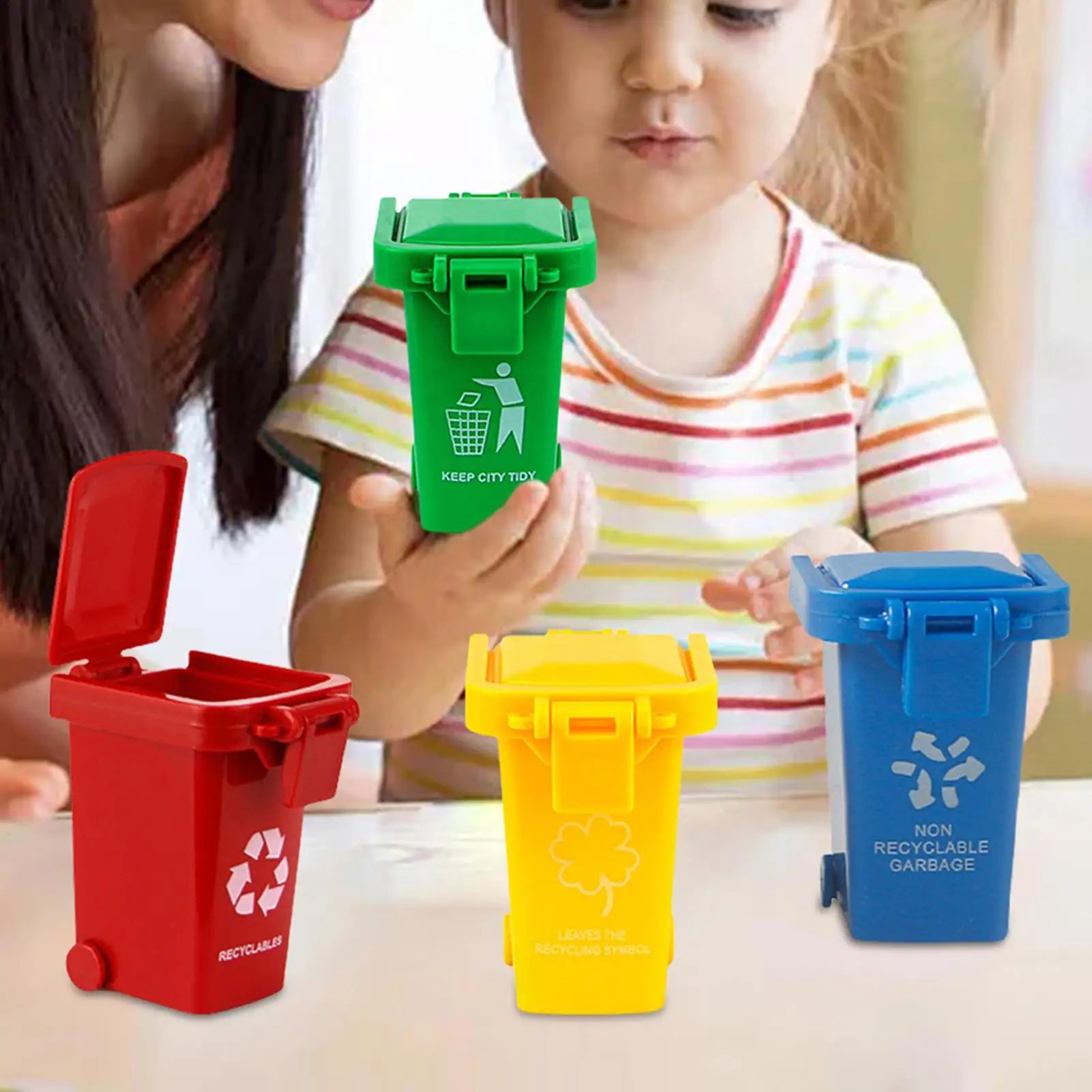 Toy Garbage Cans Lid Wheels Truck Toys Storage Portable Waste Holder Qme