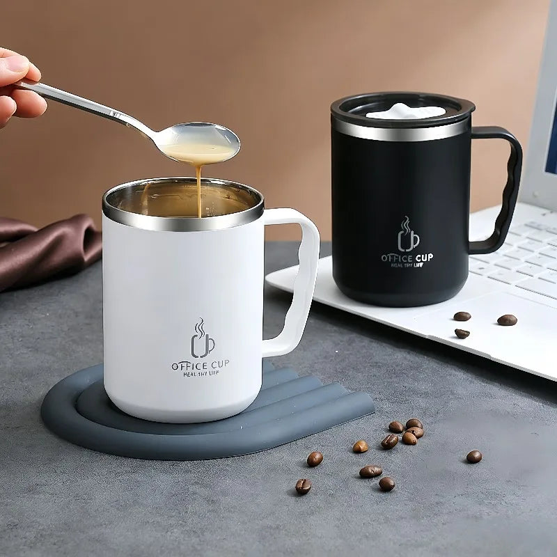 Stainless Steel Milk Coffee Cup 500ml Double-wall Insulated Coffee Cup Leak-proof Drinking Cup with Handle Qme