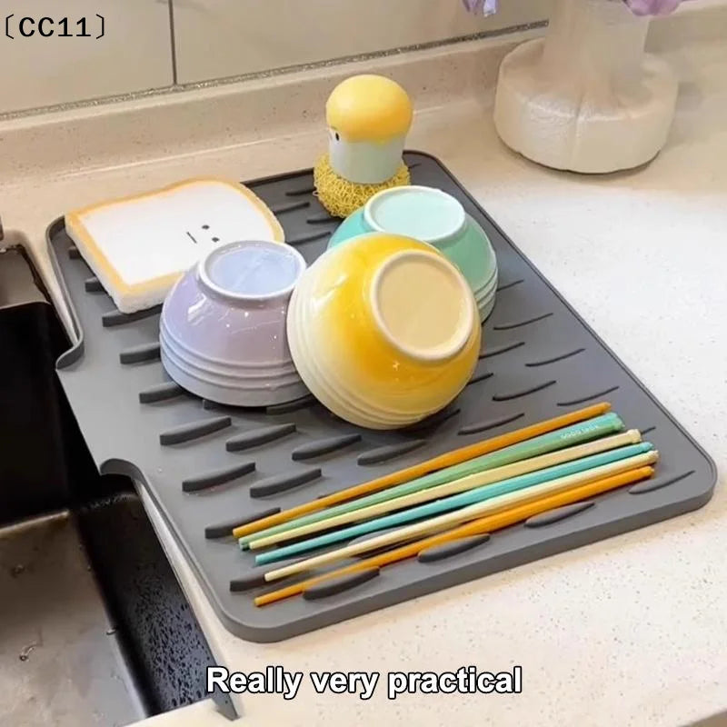 Silicone Dish Drying Mat Tilted Design Efficient Water Drainage Qme