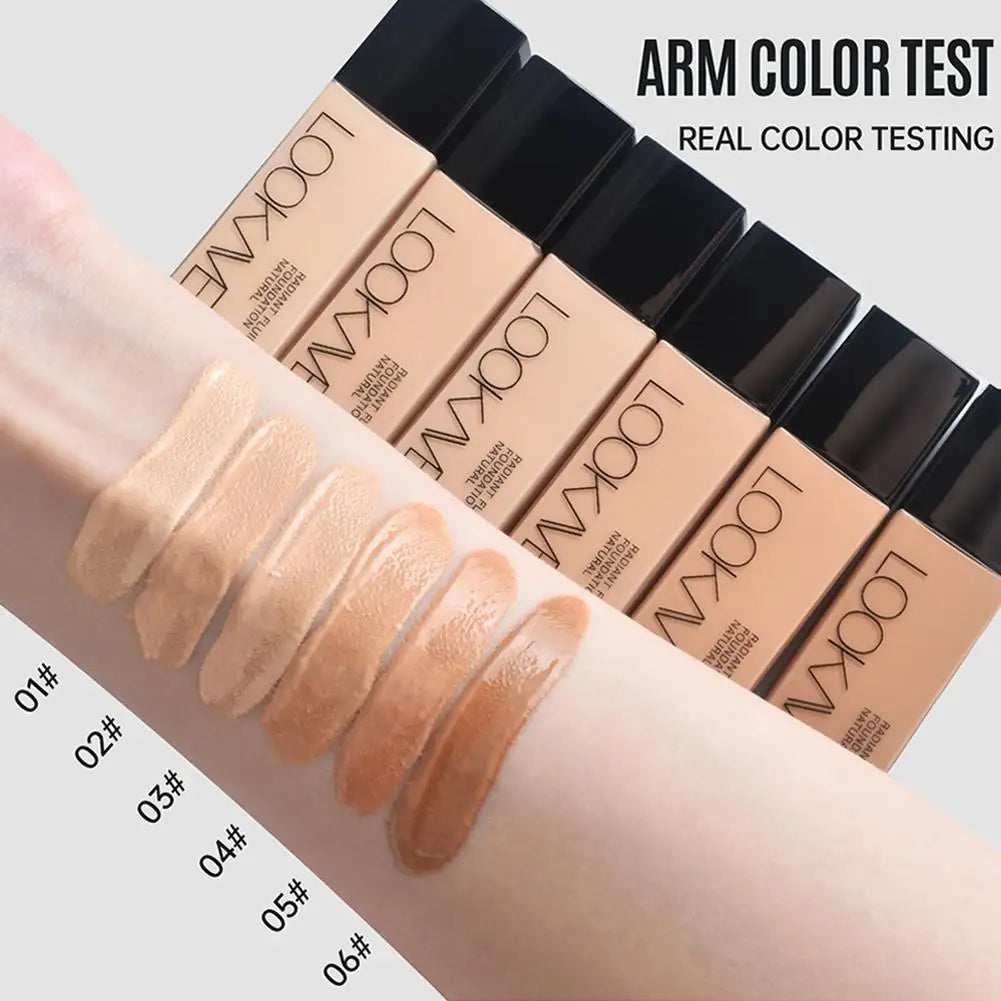 LOOKAVE Liquid Foundation Long Lasting Full Coverage Natural Matte Liquid Foundation Moisturizing Concealer CC Cream Base Makeup Qme