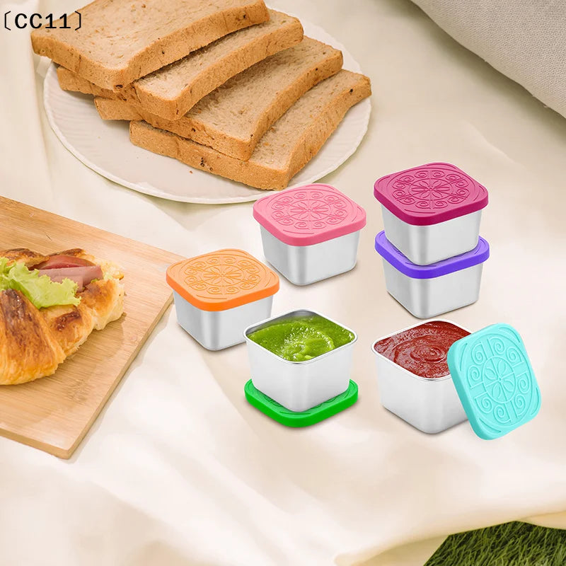 1 Stainless Steel Salad Box Snack Seasoning Container Silicone Lids Qme