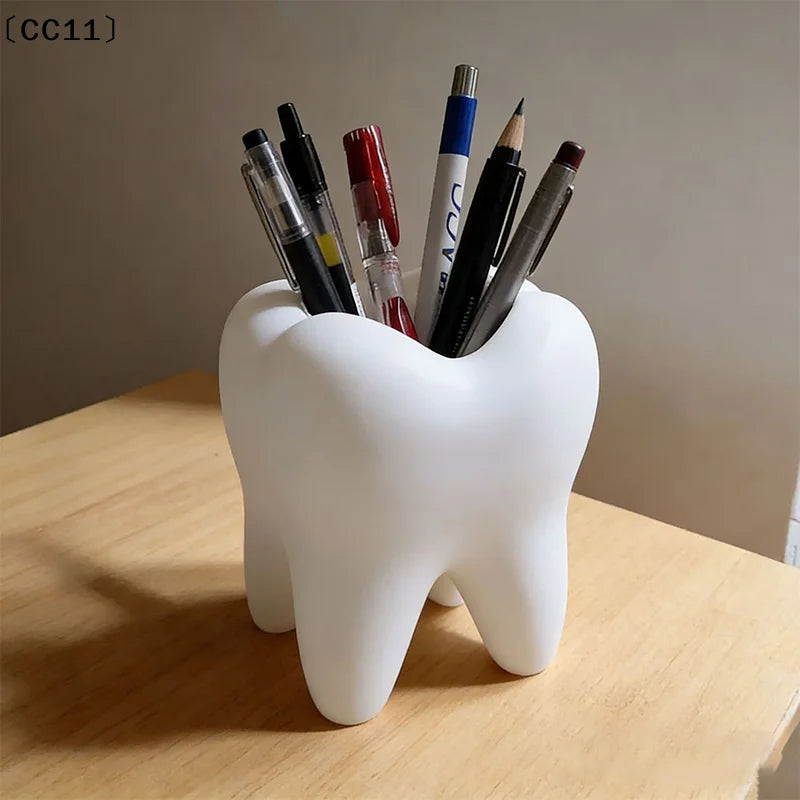 Tooth-shaped Toothbrush Holder Organizer Pen Plastic Makeup Brush Qme