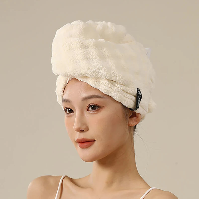 Microfiber Hair Towel Extra Large Wrap Quick Dry Elastic Band Ultra Qme Beige