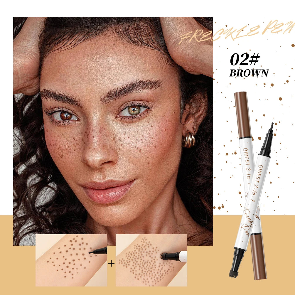 QIBEST Double-end Freckles Stamp Pen Makeup 2-IN-1 Freckle Seal Waterproof Face Concealer Contour Natural Freckle Pencil Qme 02