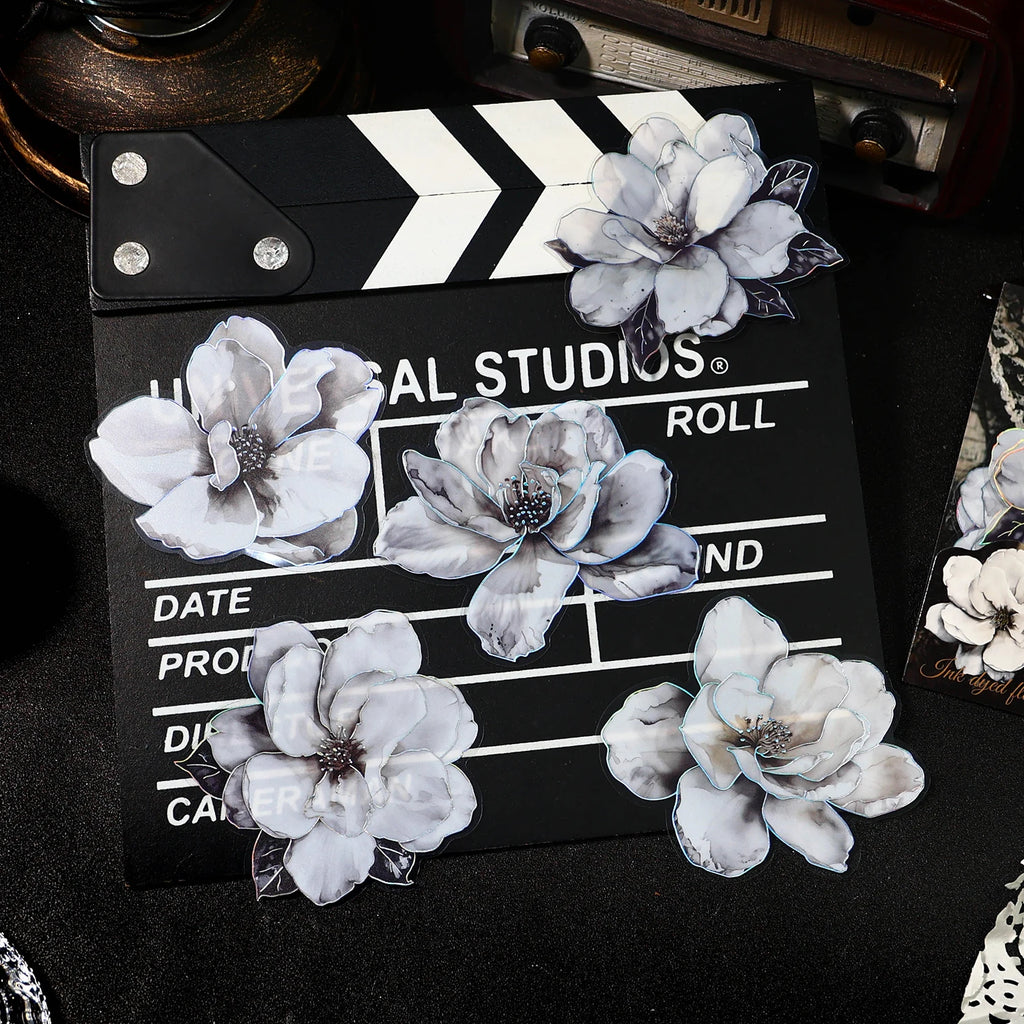 TIANZI 10pcs/pack Ink Dyed Flowers PET Stickers DIY Scrapbooking Materials Vintage Decorative Junk Journal Sticker Stationery Qme