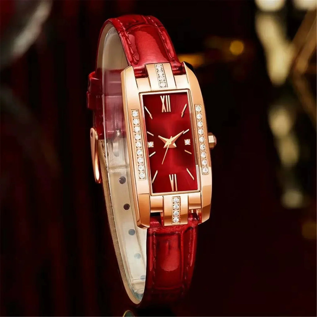 WOKAI high quality classic retro women's belt quartz square green quartz watch Student women's wear clock luxury style Qme