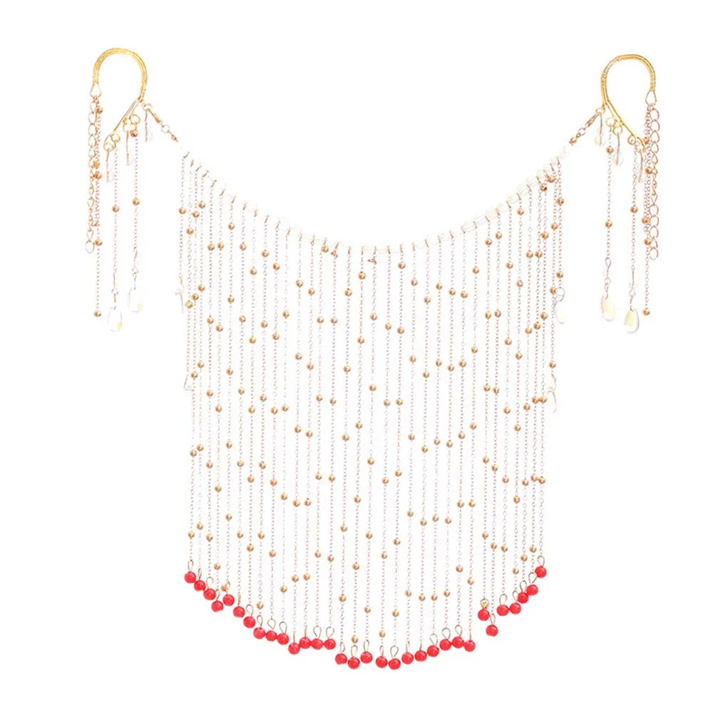 Temperament Women Ancient Style Chain Alloy Hair Accessories Cover Face Jewelry Hanfu Headdress Tassel Veil Qme red