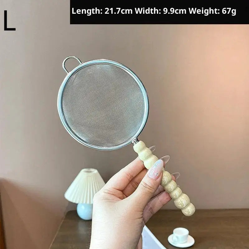 Tea Strainer With Pearl Ceramic Handle Stainless Steel Fine Leak Mesh Sieve Spice Tea Leaf Coffee Filters Teapot Accessories Qme L Yellow