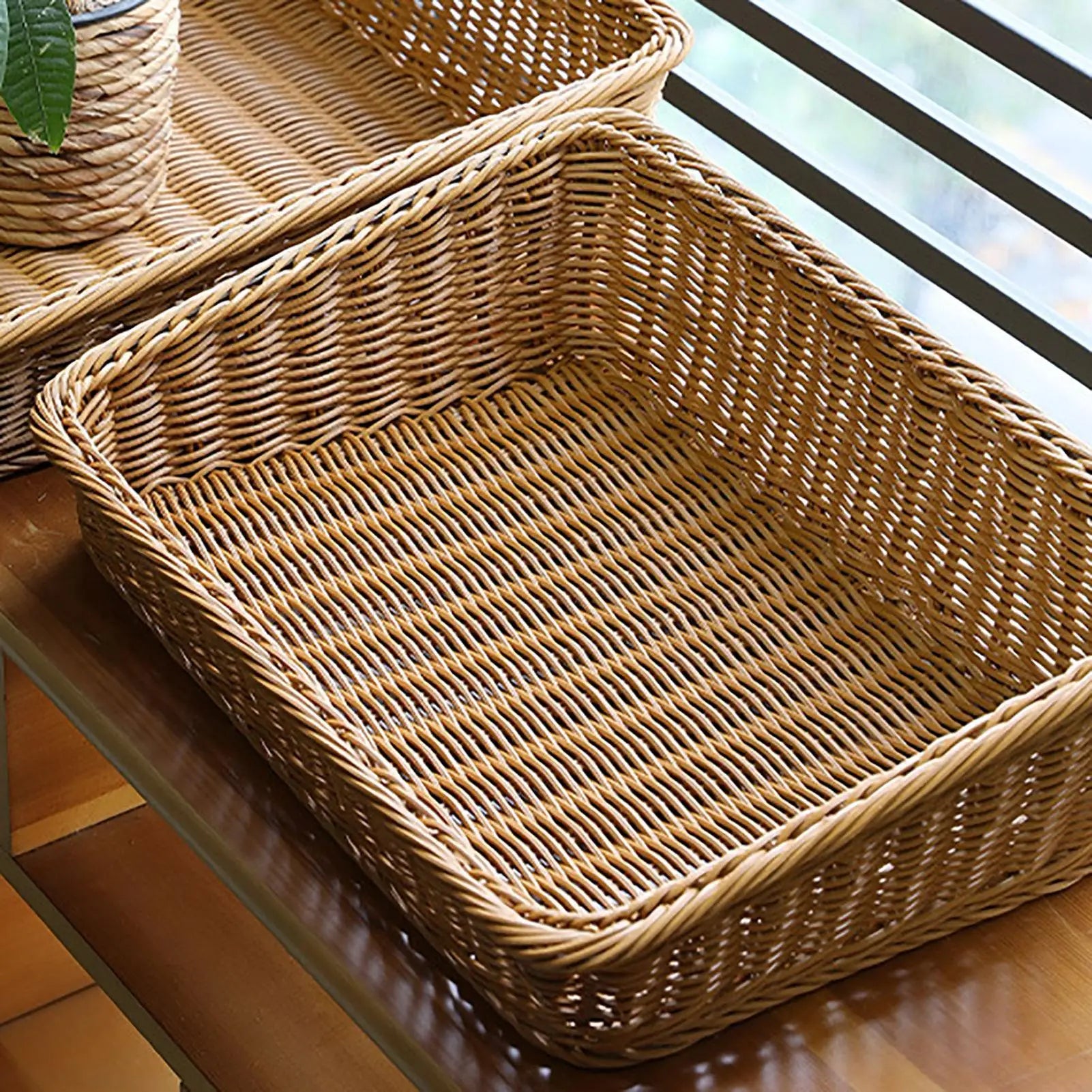 Hand-woven Storage Basket Rattan Tray Wicker Baskets Bread Fruit Food Qme