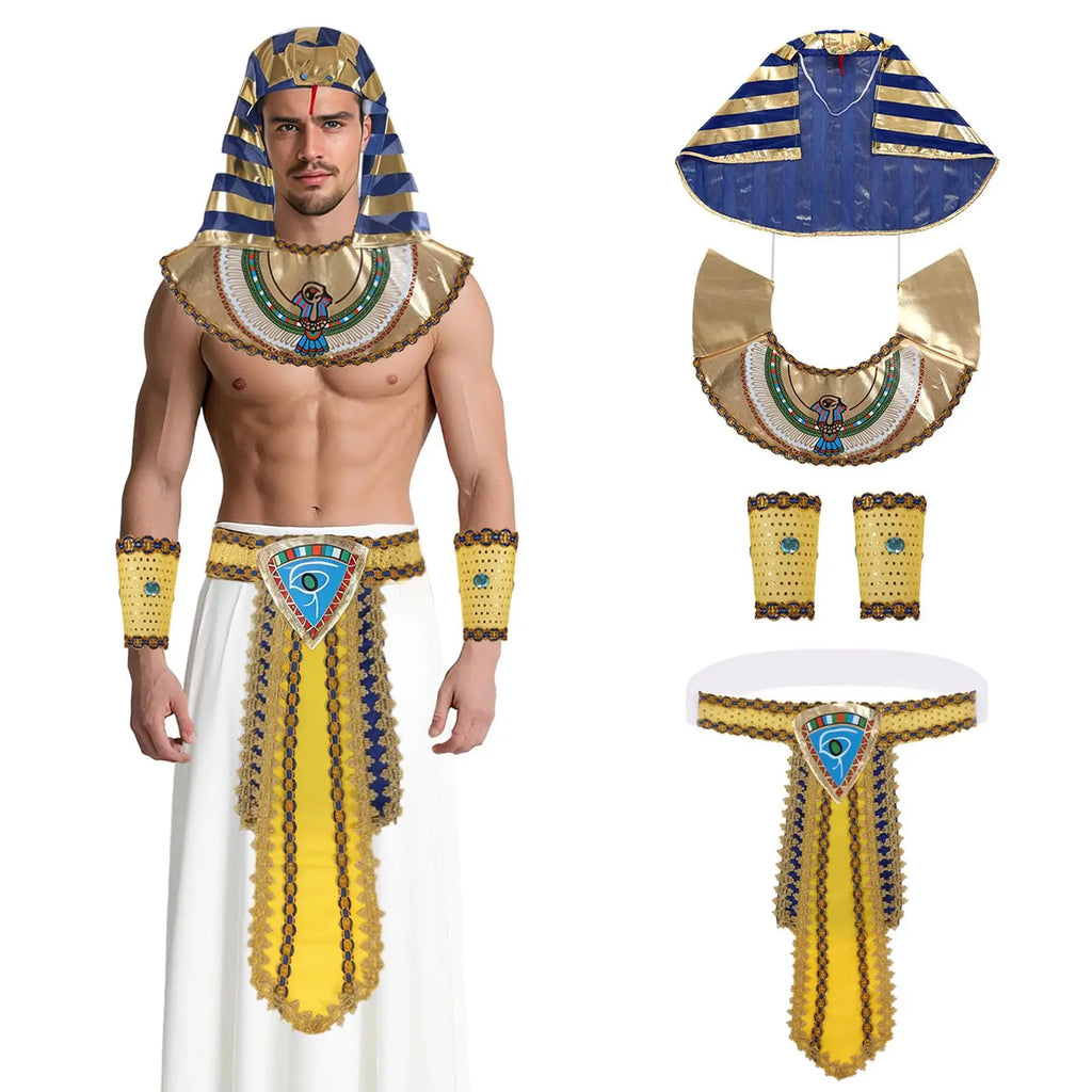 Egyptian Cleopatra Costume Accessories Pharaoh Headpiece Collar Belt Cuffs Halloween Anubis Sphinx Egypt King Tut Qme A ONE SIZE