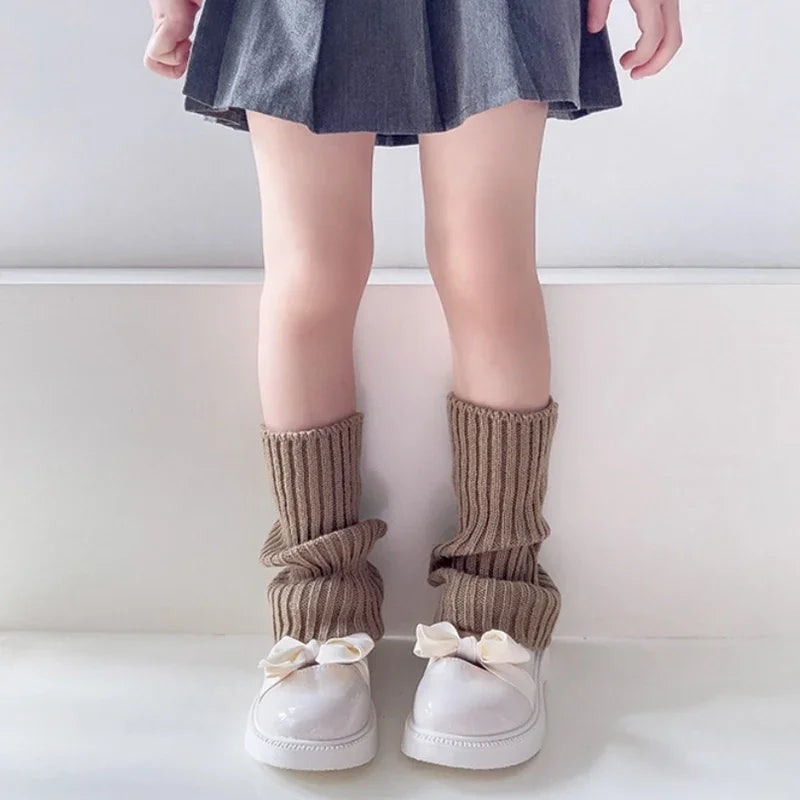 Sweet Girls Candy Color Korean Kids Leg Warmers Knitted Foot Cover Children Solid Autumn Winter Elastic Versatile Elephant Socks Qme A02 28cm or 11.02inch