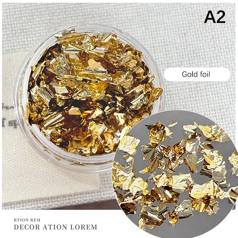 1Box Gold Foil Fragment Nail Glitter DIY Nails Sticker Art Qme A2