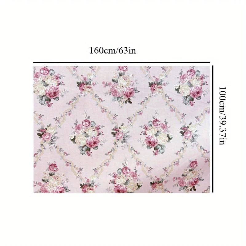 Pastoral Pink Rose Printed Soft Breathable for Girls Dress Apron Cushion Cover，for quilting, sewing, splicing, and DIY crafts Qme