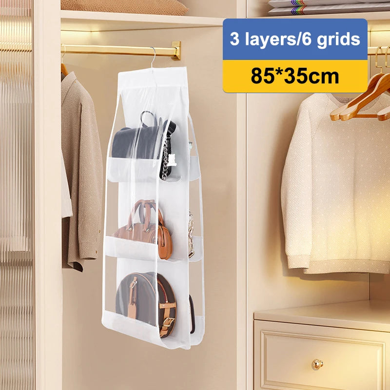 Oxford Cloth Handbag Storage Bag Family Closet Bedroom Black Hanging Qme White 6 grids
