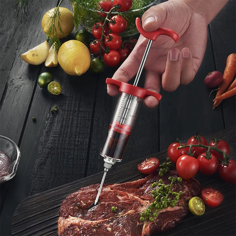 Meat Injector Syringe With 3 Marinade Injector Needles for BBQ Grill Turkey Injector Kit Marinade Flavor Injector Qme