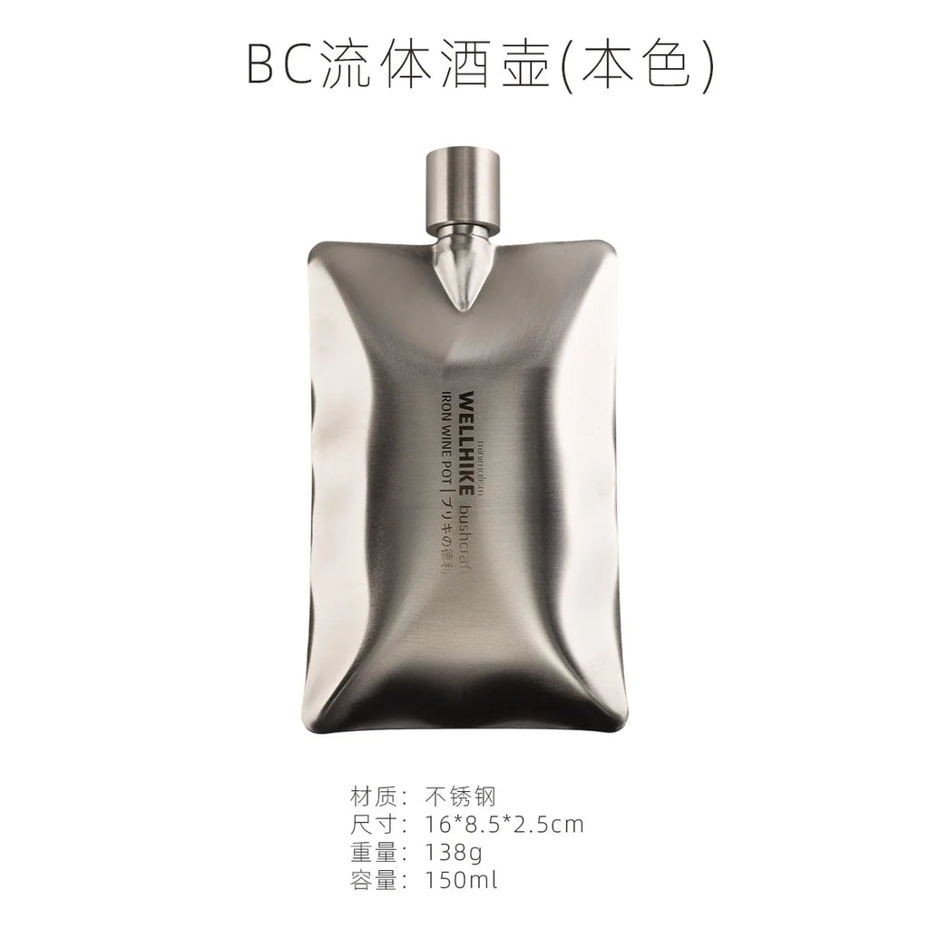 Outdoor Camping 304 Stainless Steel Portable Flat Flask Carrying Qme Silver