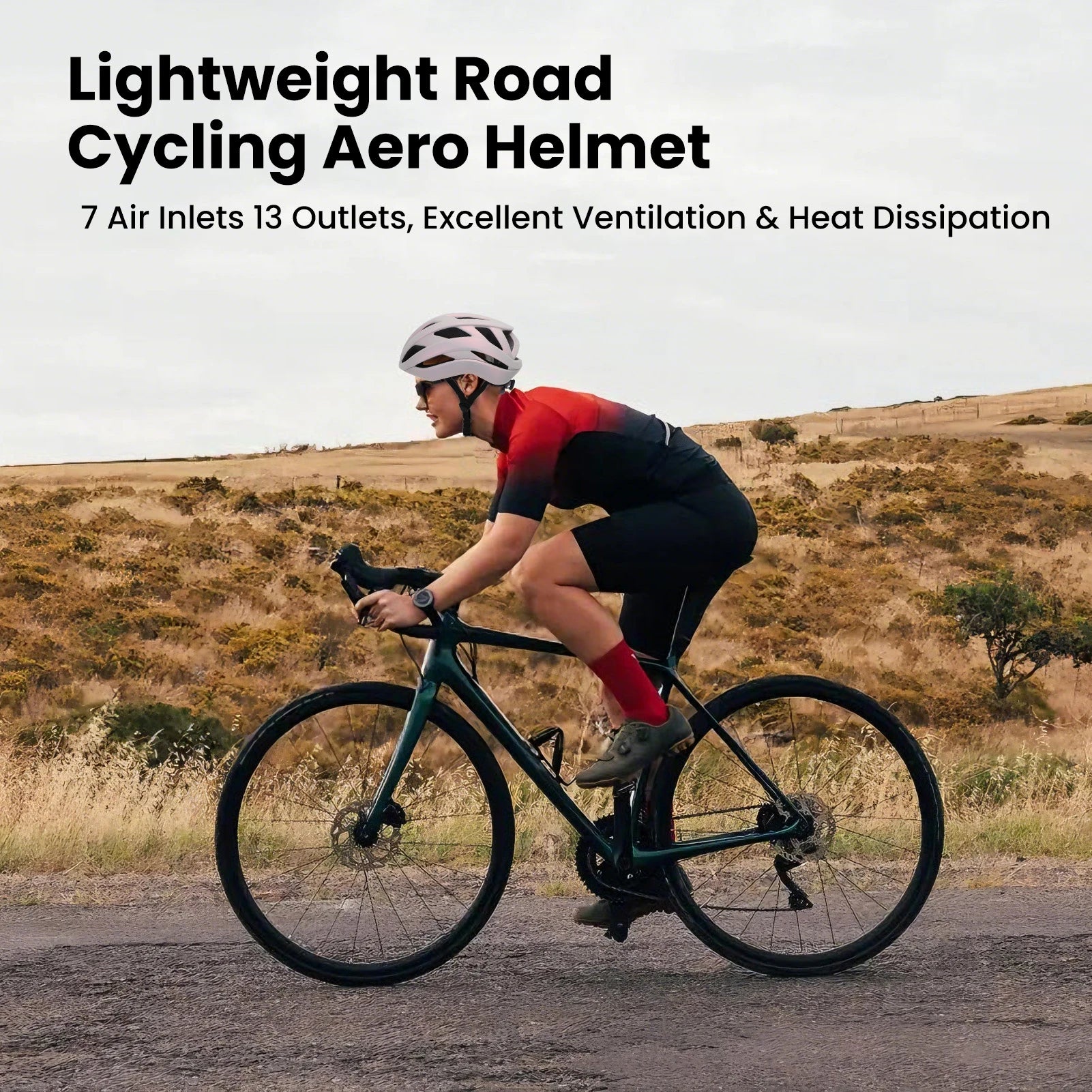Road Bike Helmet Aero Lightweight Helmet with 7 Ventilation Holes 13 Air Outlets Adjustable Fit for Cycling Qme