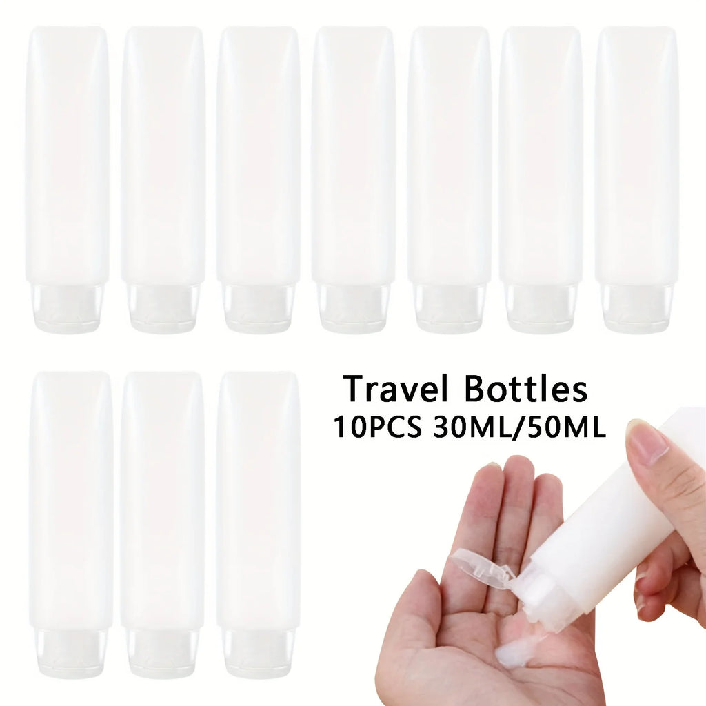 10pcs 30/50ml Empty Refillable Plastic Soft Travel Squeeze Tube Bottles Translucent Cosmetic Containers with Flip Cover Qme WHITE 30ml Plastic