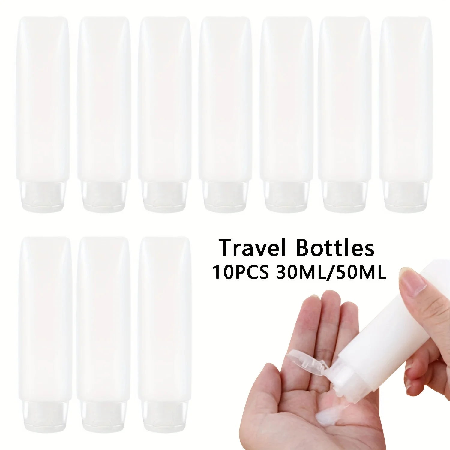 10pcs 30/50ml Empty Refillable Plastic Soft Travel Squeeze Tube Bottles Translucent Cosmetic Containers with Flip Cover Qme WHITE 30ml Plastic