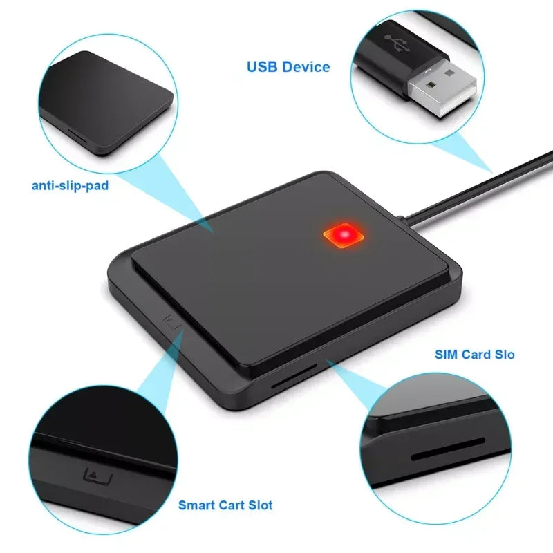 Portable USB 2.0 Smart Card Reader DNIE ATM CAC IC ID Bank Card SIM Card Cloner Connector Black White Color for Windows Linux Qme